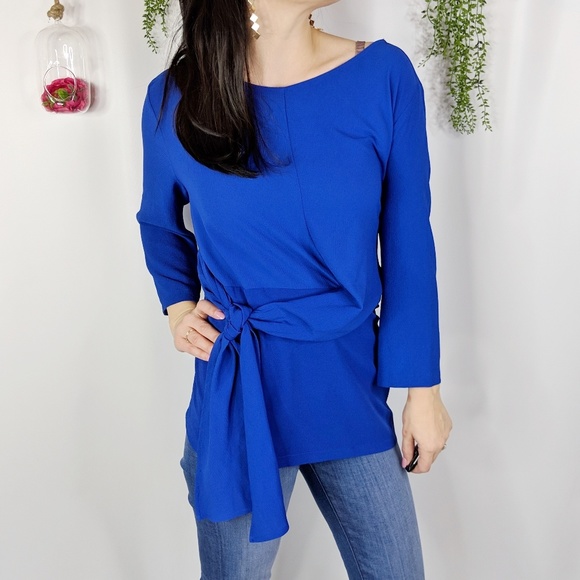 Gibson Tops - GIBSON tie front crepe top royal blue NWOT 0570